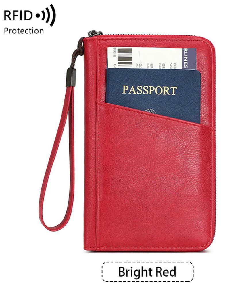RFID Reisepasshülle mit Reißverschluss – Dokumentenmappe, Reise Organizer für Pass, Karten & Tickets,Red,12.5*2*20cm.