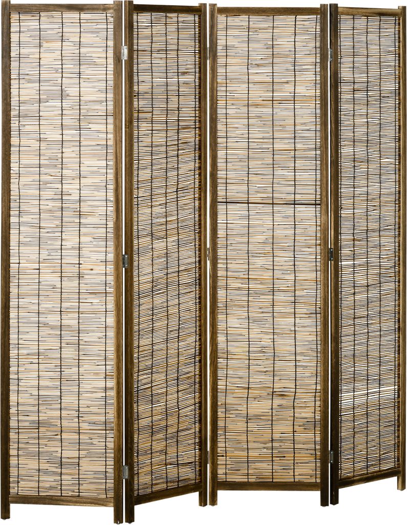 HOMCOM 4-Panel-Raumteiler, faltbar, 160 x 1,8 x 170 cm, Raumteiler aus Holz und Schilf, rustikaler Stil für Büro, Schlafzimmer, Wohnzimmer, natü...