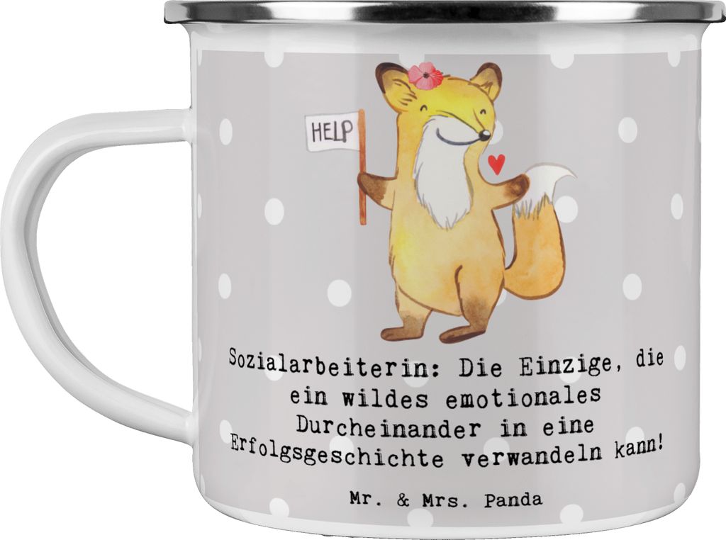 Mr. & Mrs. Panda Pott Sozialarbeiterin Erfolg - Grau Pastell - Geschenk, Geduld, Geschenke für Berufstätige, Lösungen, kreative, mit Herz, Engag...