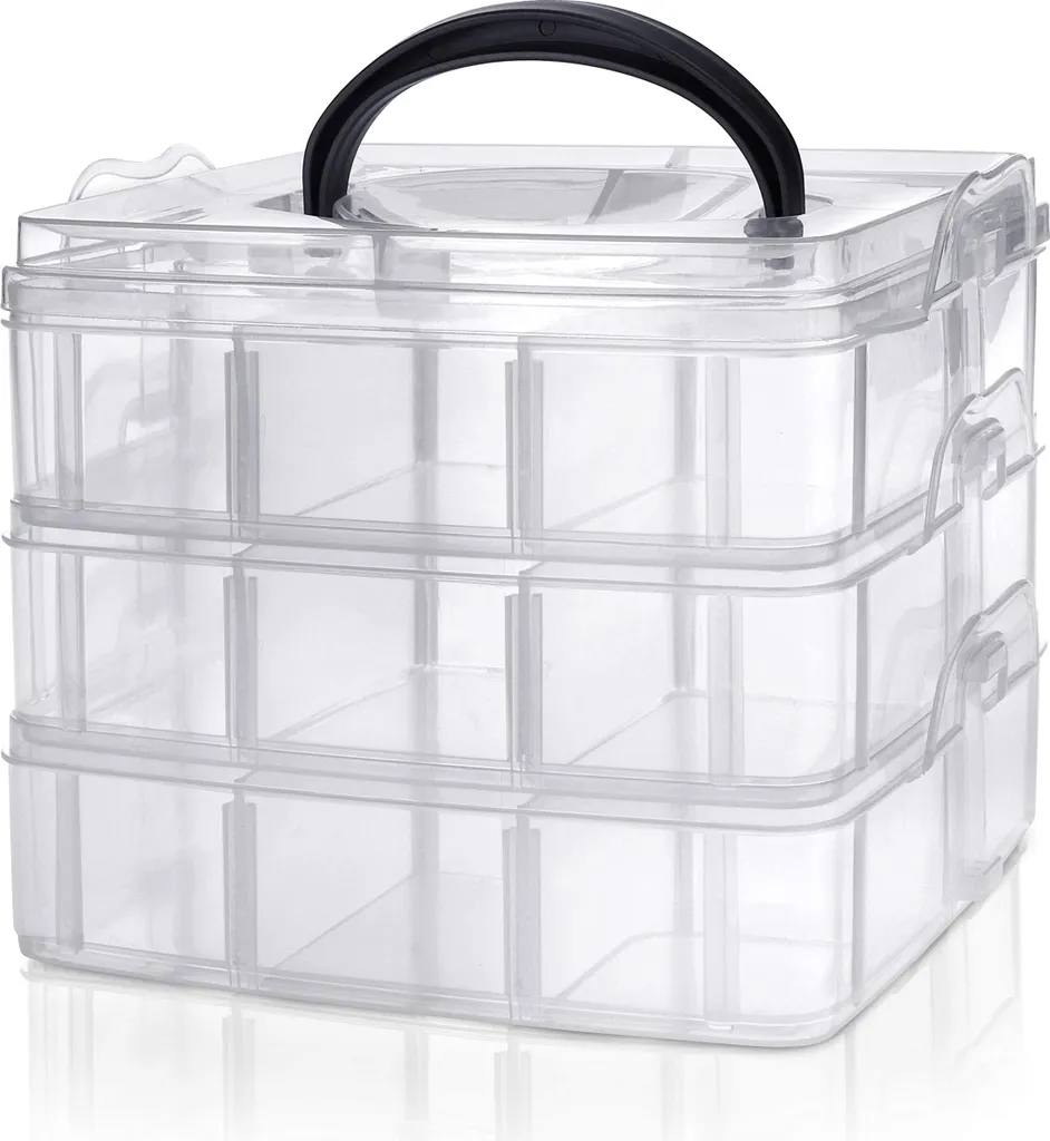Kurtzy Boîte de Rangement à 3 Étages avec 18 Compartiments Ajustables