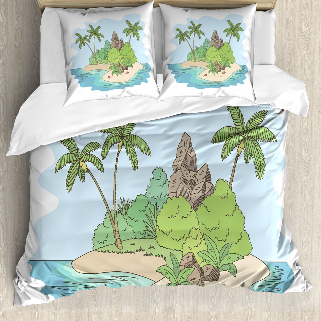 ABAKUHAUS Grafik-Strand Bettbezug Set für Einzelbetten, Insel Doodle Botanik, Milbensicher Allergiker geeignet mit Kissenbezug, 200 cm x 200 cm - ...