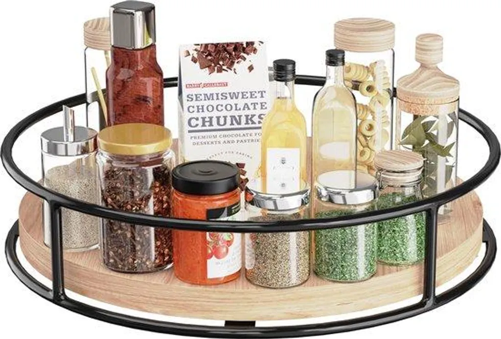 Organiseur de cuisine rotatif en bois robuste, rotation fluide à 360°