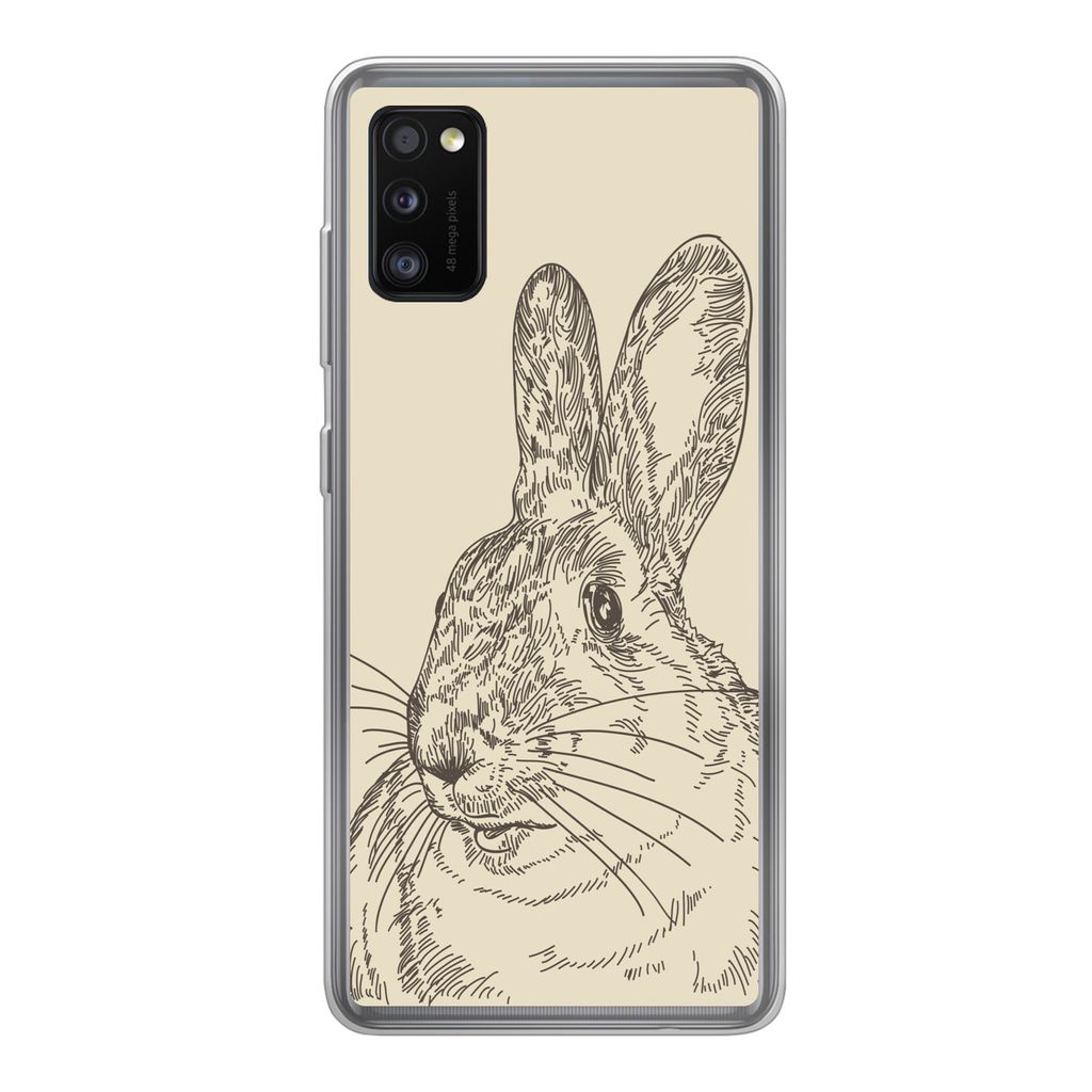 MuchoWow Handyhülle Schutzhülle Hülle für Samsung Galaxy A41 Vintage-Illustration eines Kaninchens Silikon Softcase Handy Hülle - Mobiltelefon
