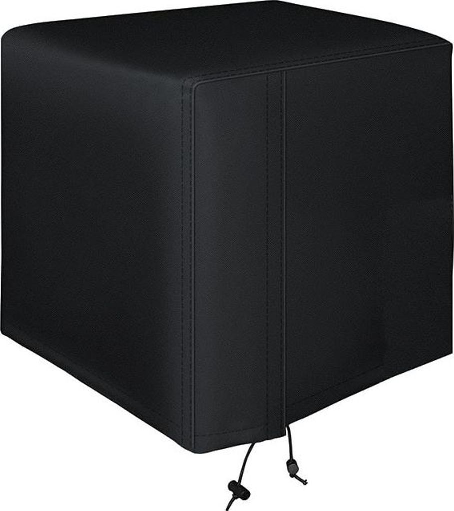 A black cover for a pool pump.