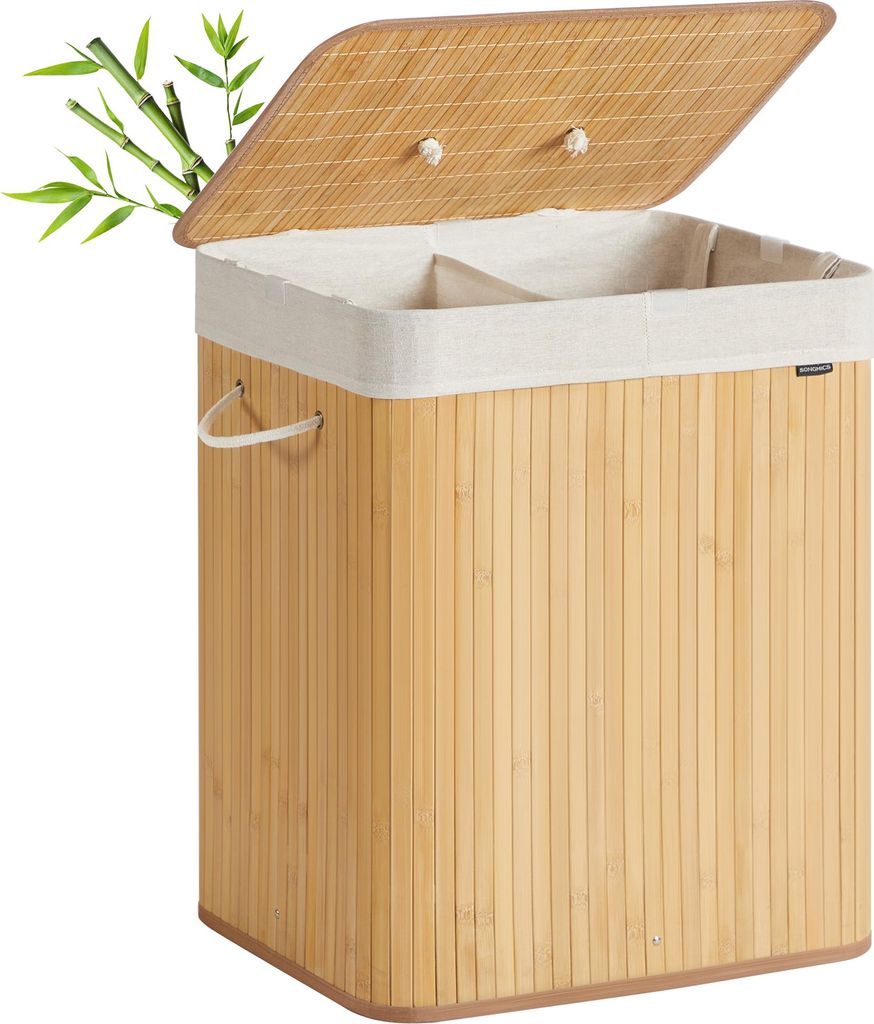 SONGMICS Koš na prádlo s víkem, 2 přihrádky, 120 litrů, Obrázek produktu 
