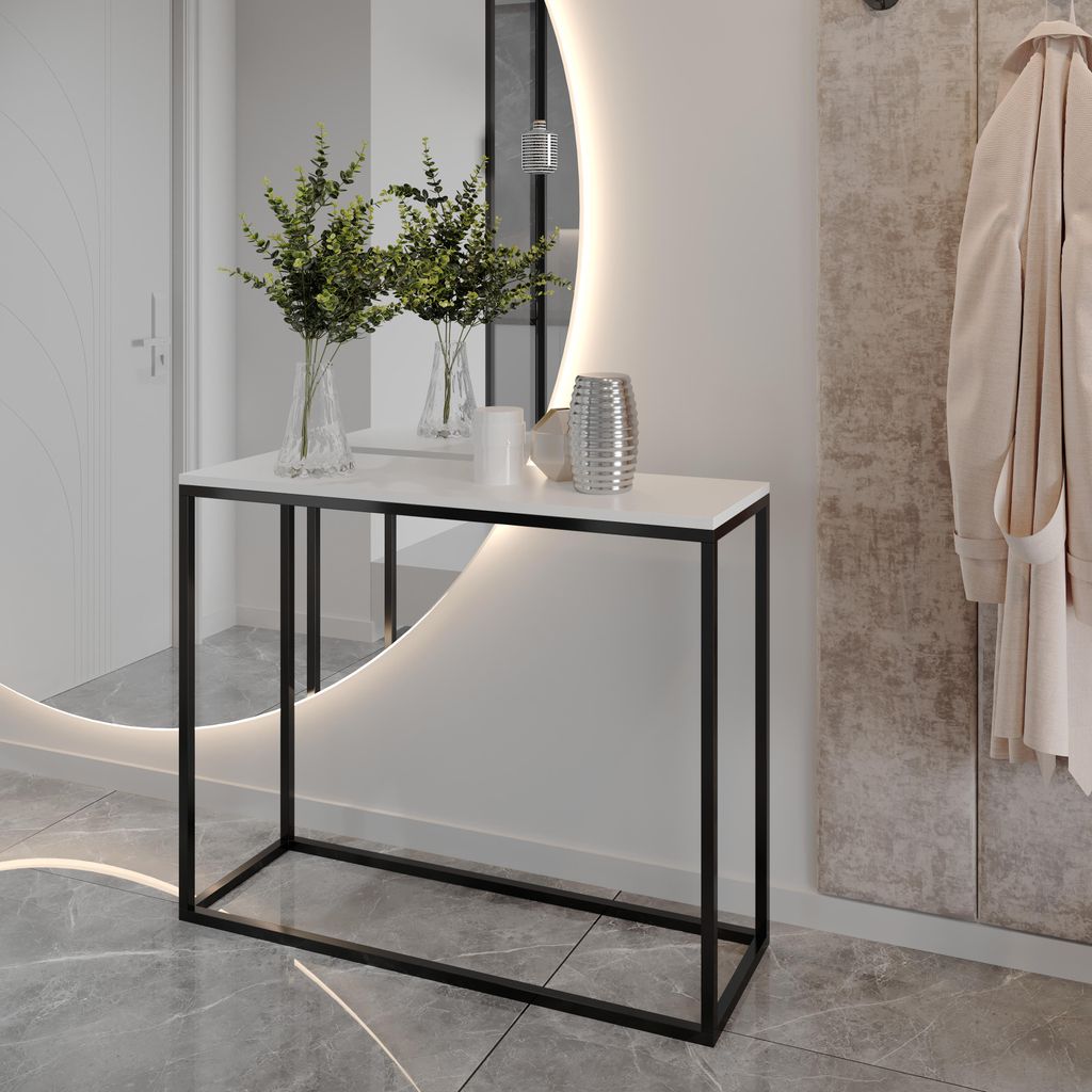 AX LIVING Konsole für Flur Lortie 100 cm weiß schwarzes Metallgestell