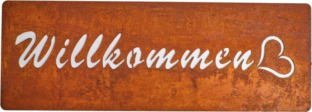Schild Metall WILLKOMMEN Rostoptik Gartendeko 40x15 cm