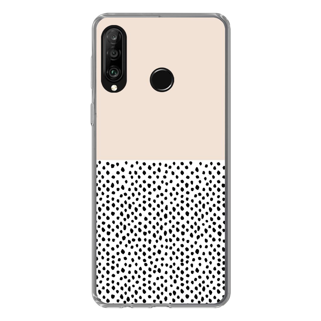 MuchoWow Handyhülle Schutzhülle Hülle für Huawei P30 Lite Polka dots - Weiß - Schwarz Silikon Softcase Handy Hülle - Handyhülle