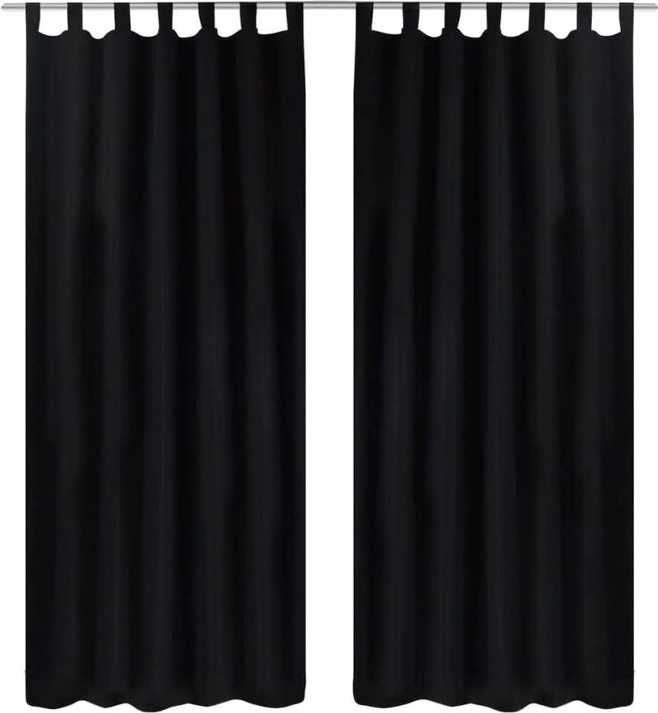 Vorhänge Gardinen aus Satin 2-teilig 140 x 175 cm Schwarz