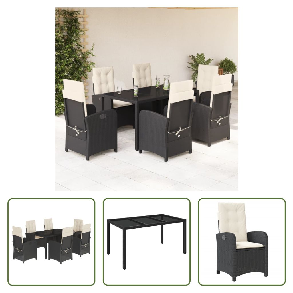 The Living Store 7-tlg. Garten-Essgruppe mit Kissen Schwarz Produktbild 