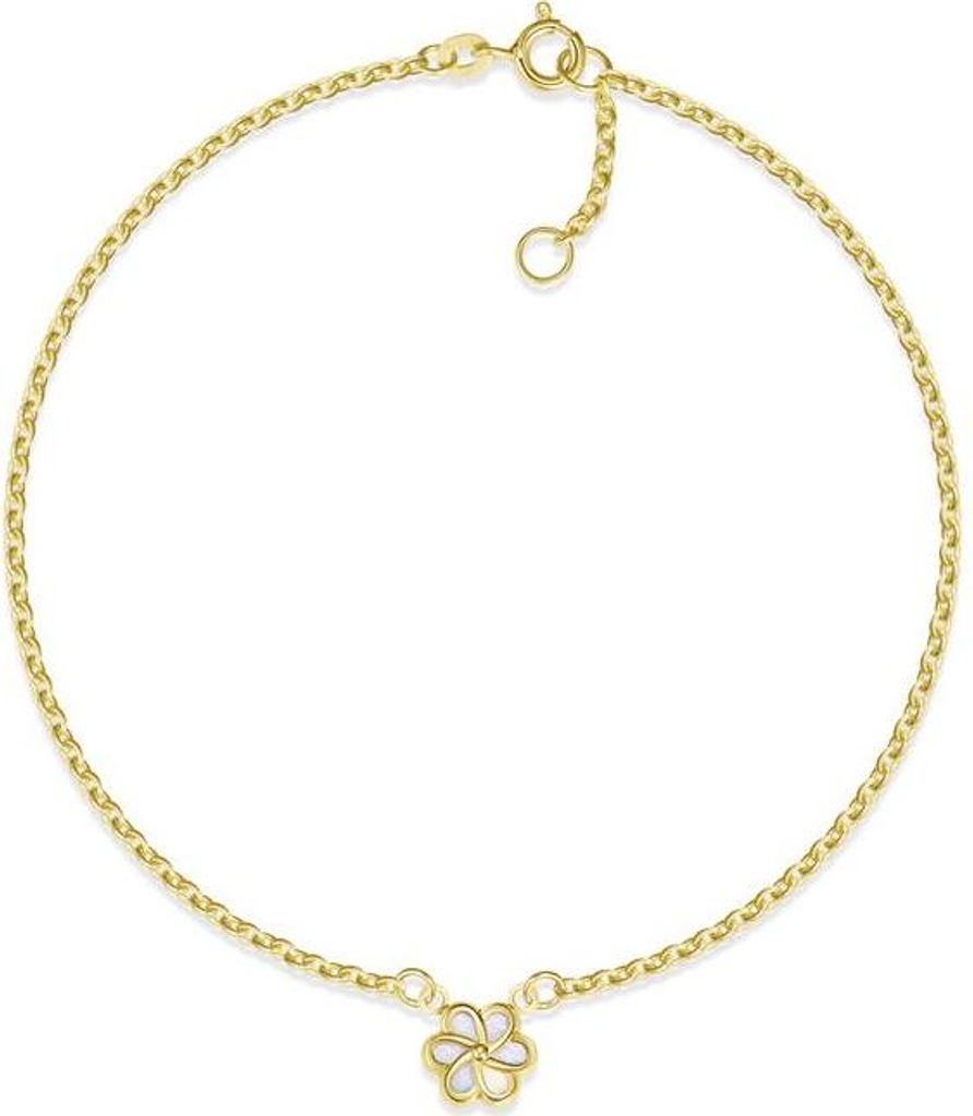 SILBERKETTEN STORE Fußkette Erbse 1,8mm mit Blüten - echt 585 Gold, Länge wählbar - 23cm