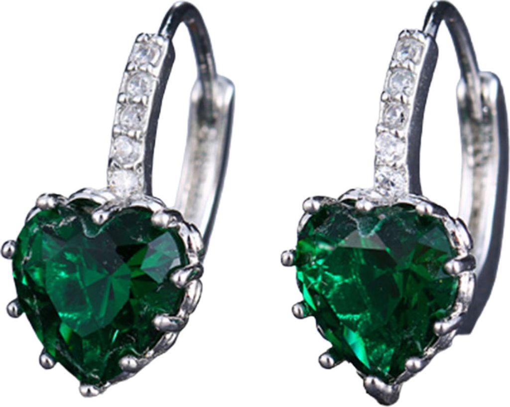 1 Paar Luxus Romantische Kupfer Runde Ohrringe Herzförmige Zirkonia Creolen Party Schmuck-Grün