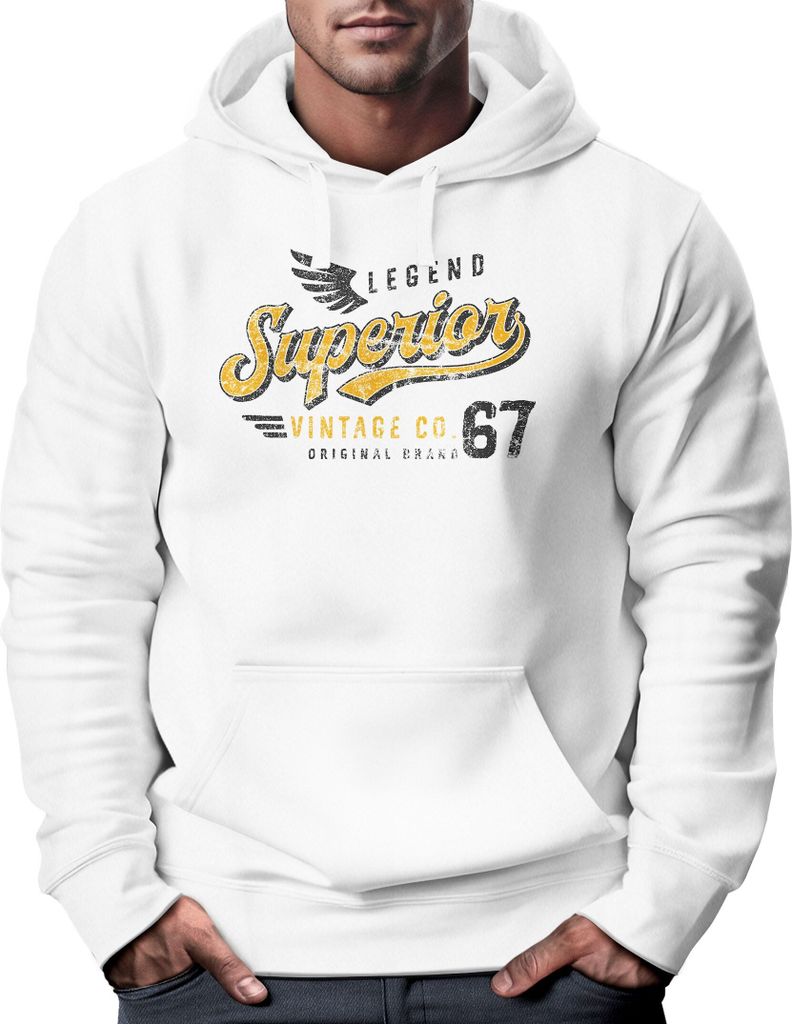Hoodie Herren Vintage Retro Motiv Schriftzug Superior Legend Flügel Kapuzen-Pullover Männer Fashion Neverless weiß L