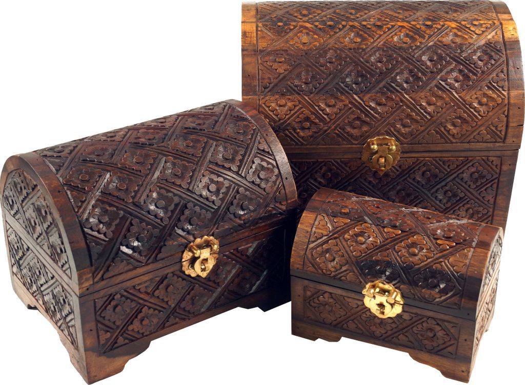 Halbrunde Beschnitzte Kleine Schatztruhe, Holzschachtel, Schmuck Dose in 3 Größen - Modell 3, Braun, Größe: Klein (11*15*10 cm)