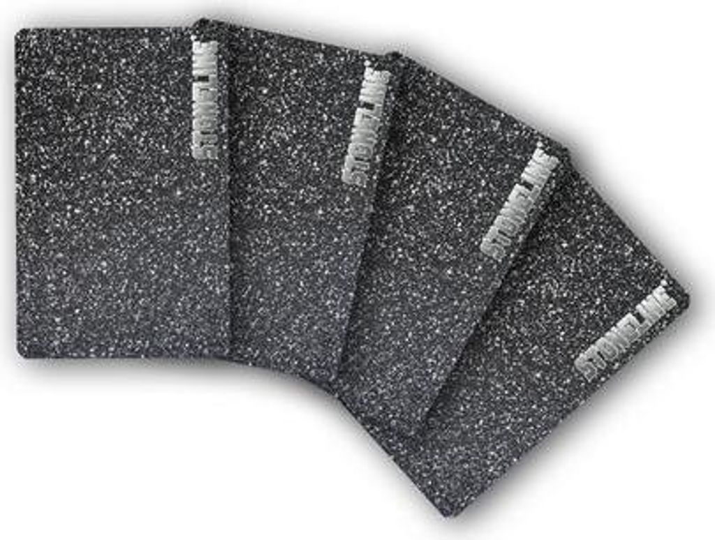 A set of four Stoneline cutting boards fanned out on a white background.