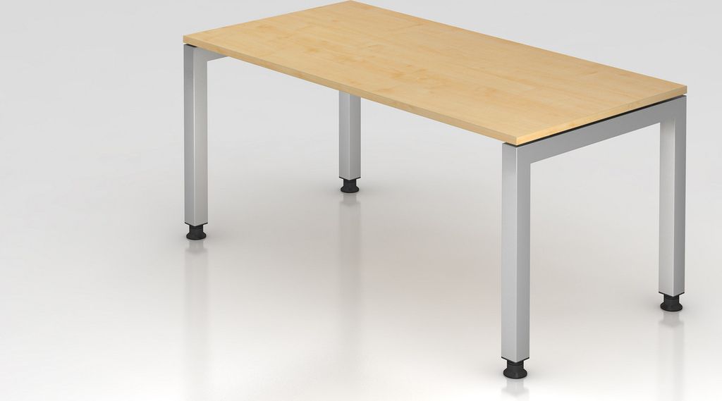 Schreibtisch Pejo | Ahorn | Silber Gestell | BxT 160x80cm | Arbeitshöhe 68-76cm | stufenlos höheneinstellbar | 4-Fuß-Gestell eckig | Rechteckfor...