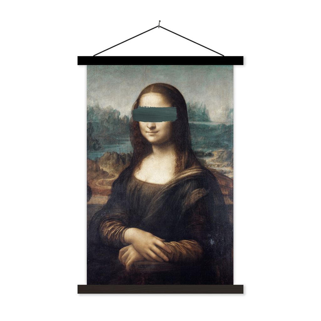 MuchoWow Textilposter Mona Lisa - Leonardo da Vinci - Grün 60x90 cm mit schwarzem Rahmen - Poster Wohnzimmer