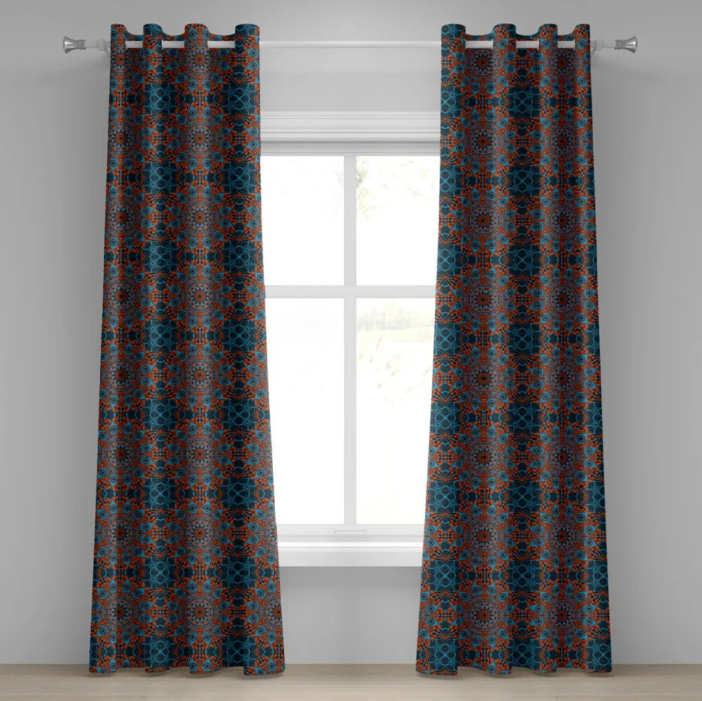 Rideau Mandala en dentelle élaborée motifs cercles bleu et noir 280cm