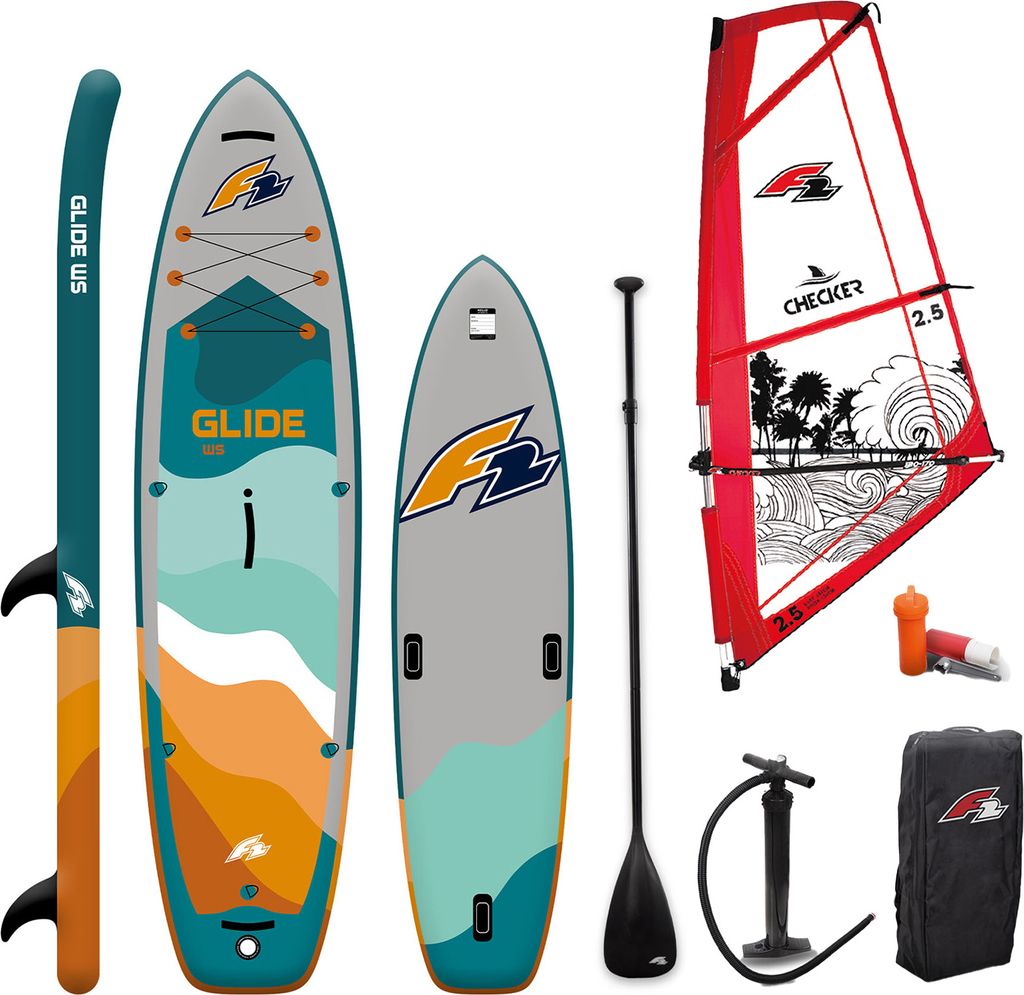 F2 Set Glide SUP 10'2" mit Windsurfsegel Checker 4qm