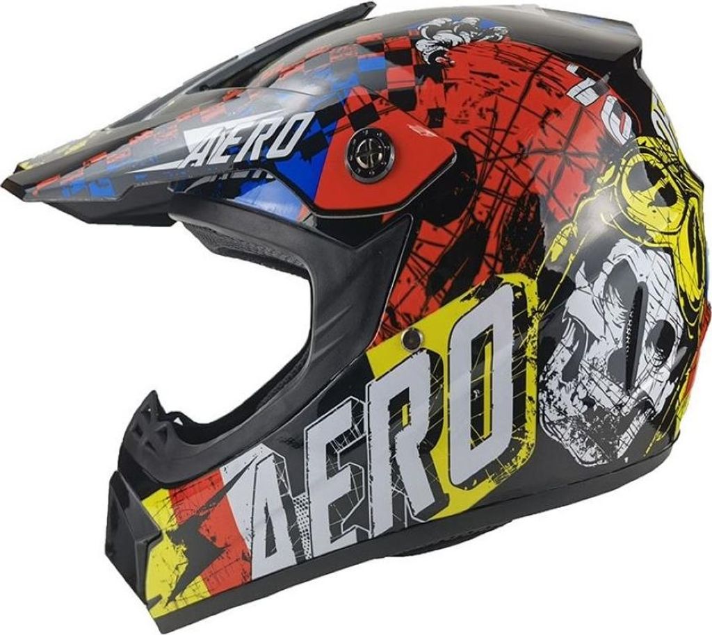 Crosshelm Helm Kinderhelm Motorradhelm Motocross Skeleton Schwarz Bunt Größe L