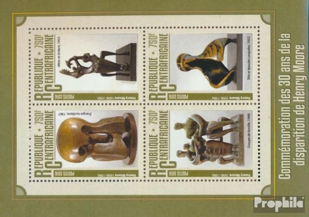 Briefmarken Zentralafrikanische Republik 2016 Mi 6175-6178 Kleinbogen (kompl. Ausgabe) postfrisch Henry Moore