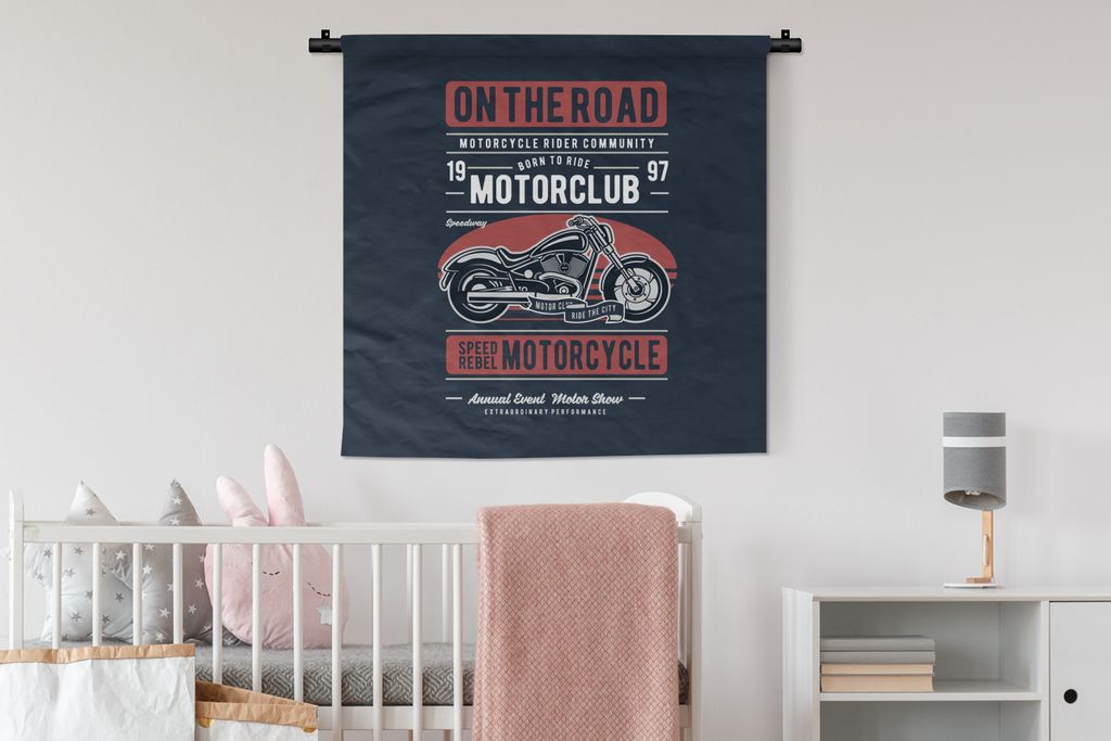MuchoWow Wandteppich Wandbehang Motorrad - Retro - Zitat 90x90 cm Tapisserie Dekoration Wandtuch - Wandaufhänger