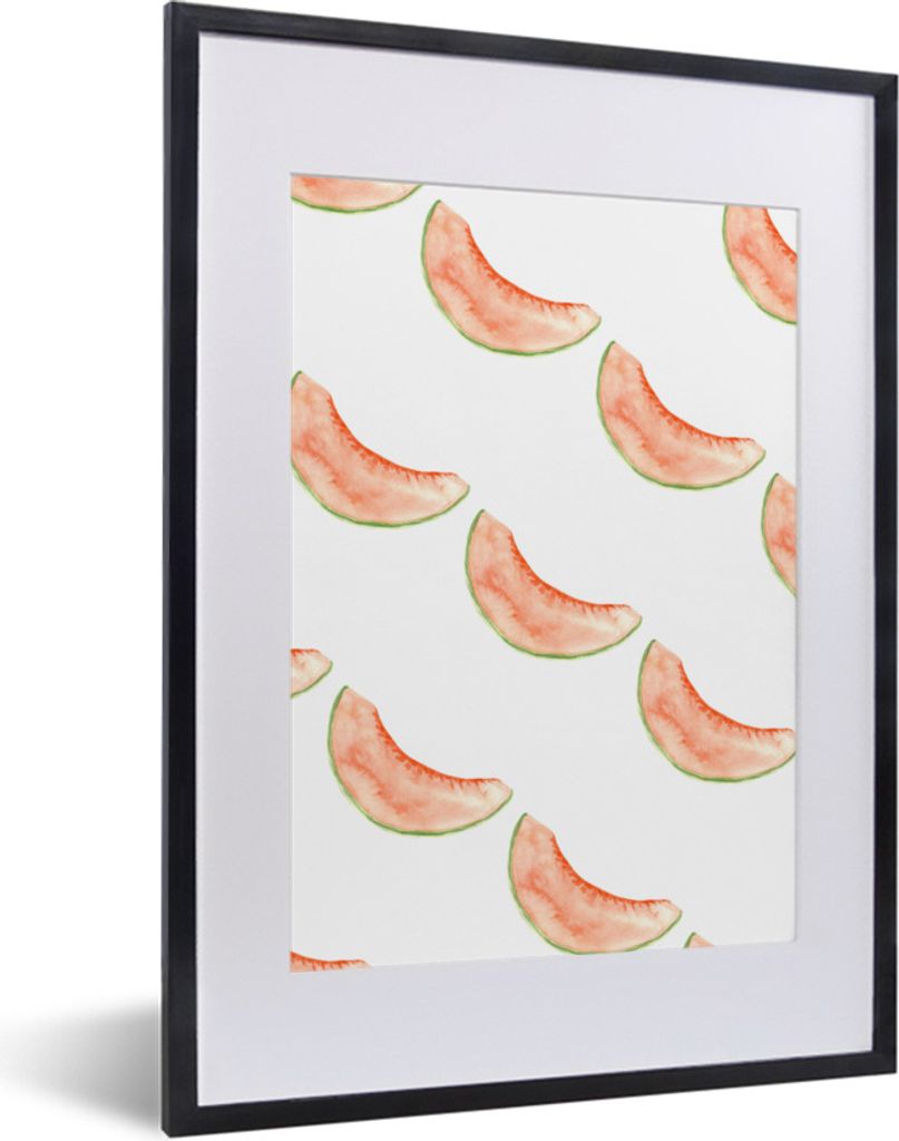 MuchoWow Gerahmtes Poster Melone - Aquarell - Schablonen 30x40 cm - Poster mit Schwarzem Bilderrahmen Wandposter Rahmen Foto Bilder - Wandposter ...