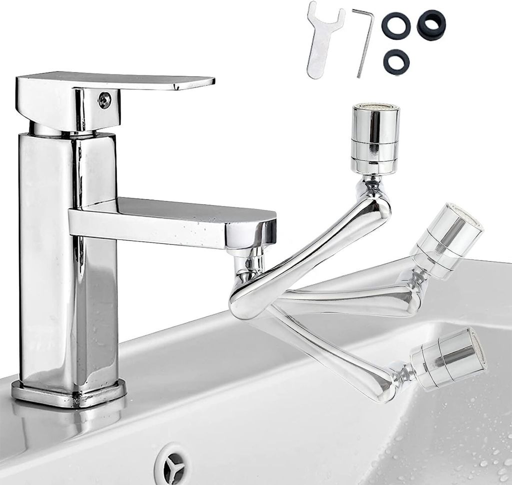 1080° drehbarer Wasserhahn-Aerator mit 2 Strahlen und wassersparendem Regler, ideal für Küchen- und Badezimmerarmaturen.