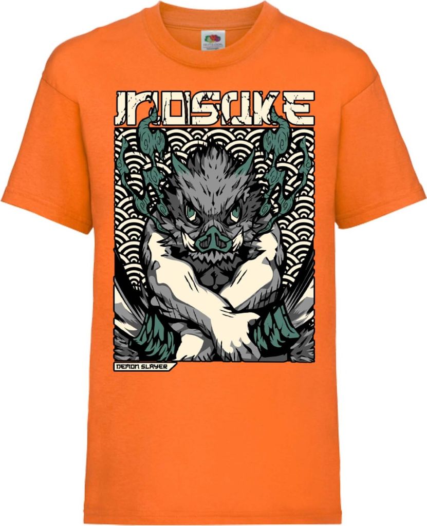 Kinder T-Shirt Demon Anime Slayer Hashibira Inosuke Two Sowrds Slayer, 3-4 Jahr - 104 / Orange