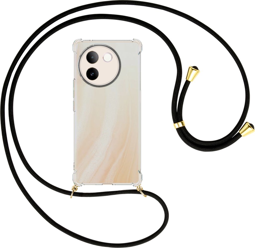 Handykette Backcover-Schutzhülle mit Band (Metall goldfarben) für vivo V30E 5G / V40 lite 5G - schwarz