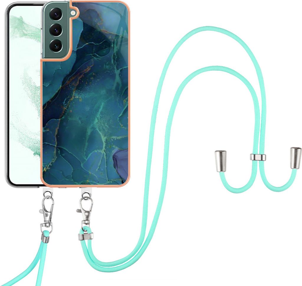 Galaxy S22+ 5G Handykette Hülle, Muster TPU Bumper Schutzhülle mit verstellbarem Tragegurt für Samsung Galaxy S22 Plus 5G Grün