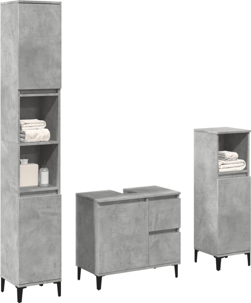 Maison Exclusive - 3-tlg. Badmöbel-Set Betongrau Holzwerkstoff