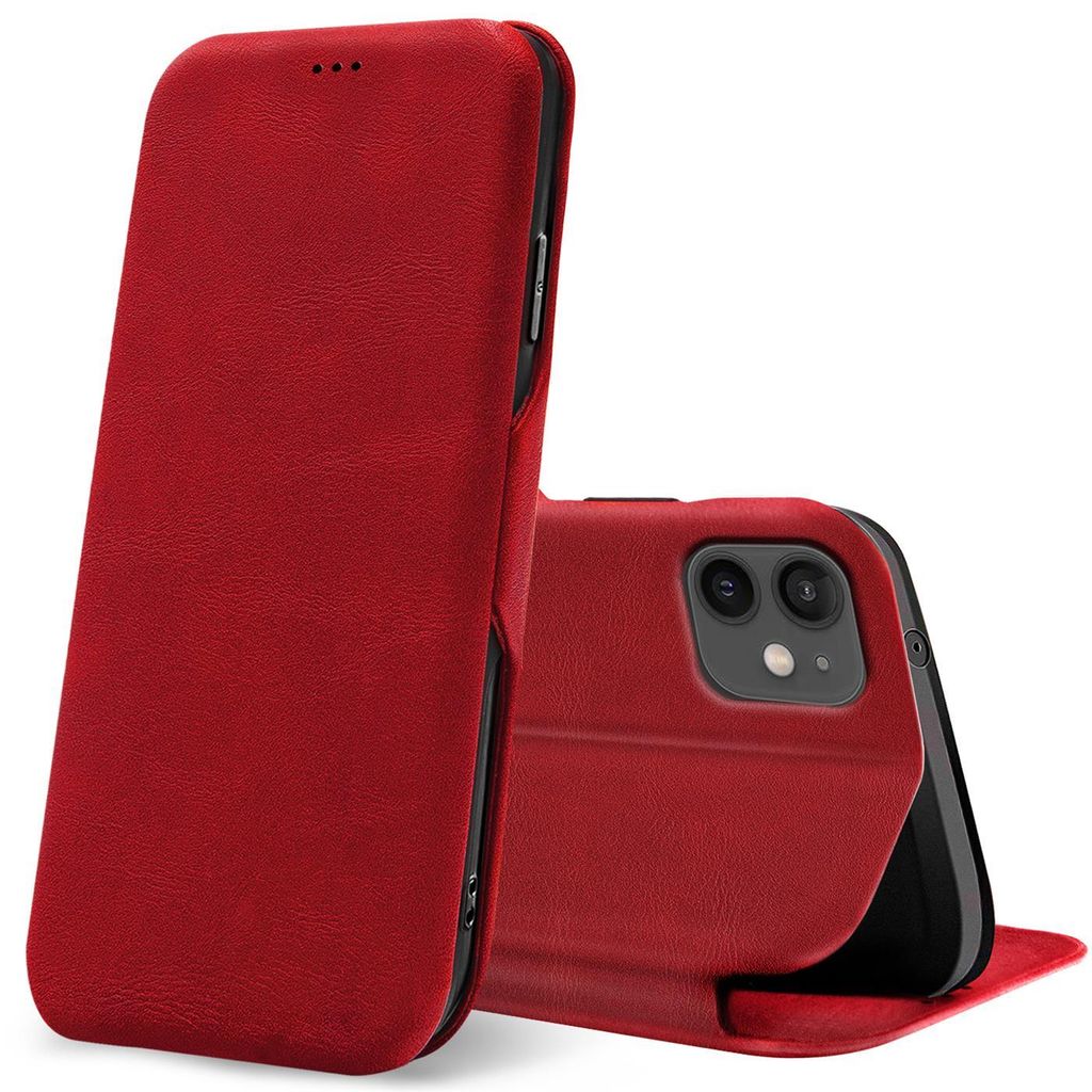 Conie Retro Klapp Tasche für iPhone 12 Mini Kartenfach Hülle Rundumschutz in Rot