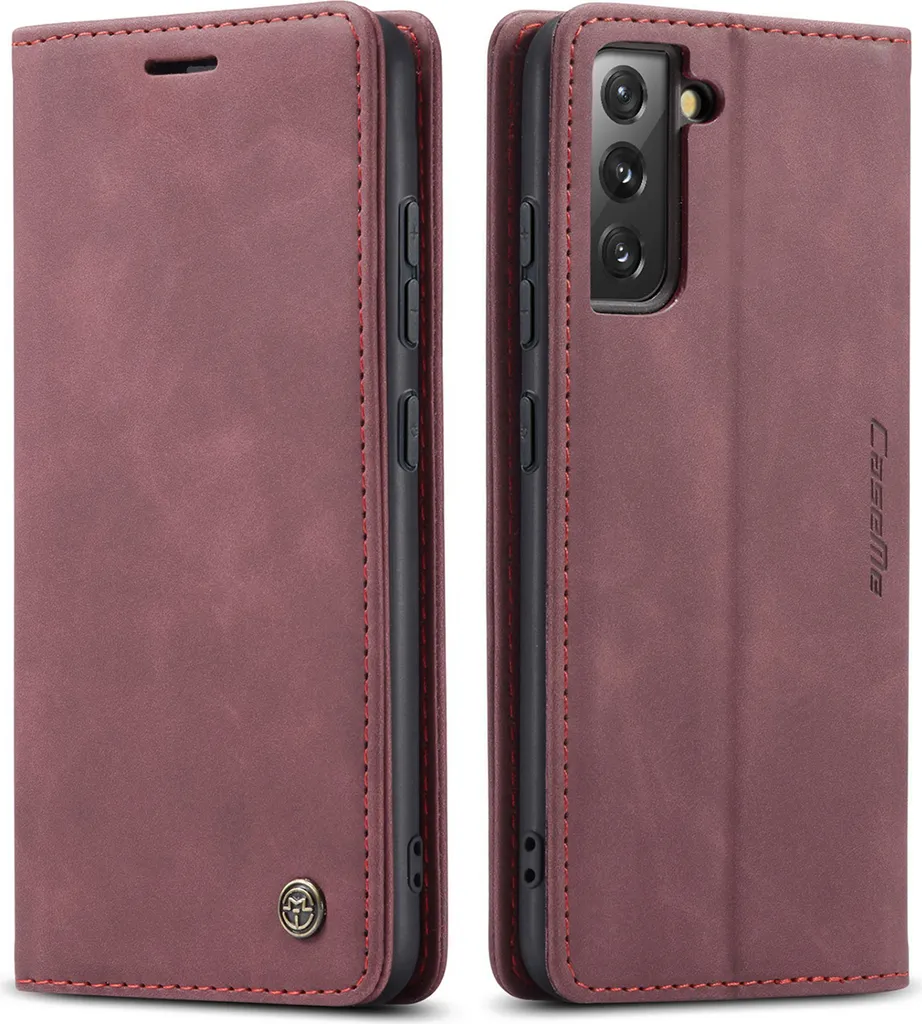 Custodia Samsung S22 5G Rossa Retrò - Cover Cuoio Sintetico con Stand