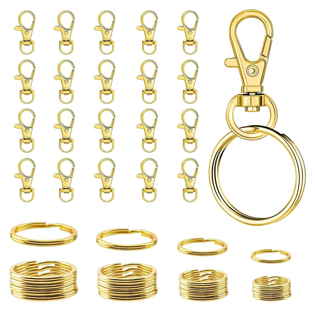 40 Schlüsselringe, Schwenkbare Karabinerhaken mit Schlüsselring für Hausauto DIY Bastelarbeiten Schlüsselbund (Gold)