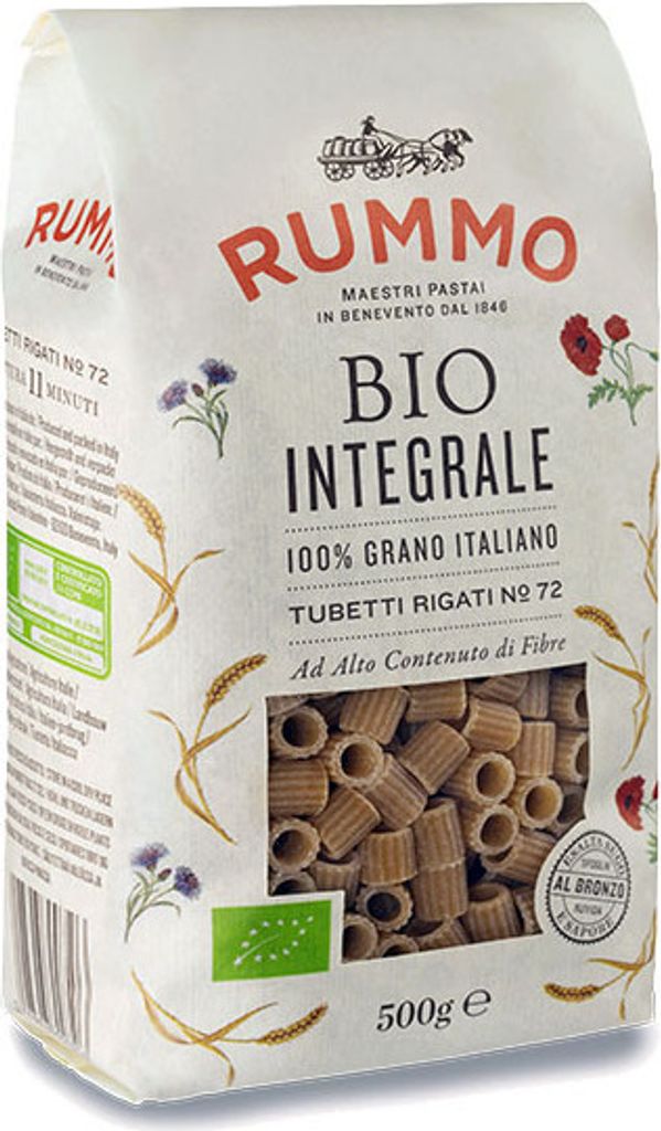 16x Rummo Pasta Agricoltura Biologica Biologische Landwirtschaft Integrale Vollkorn Tubetti Rigati N.72 500g