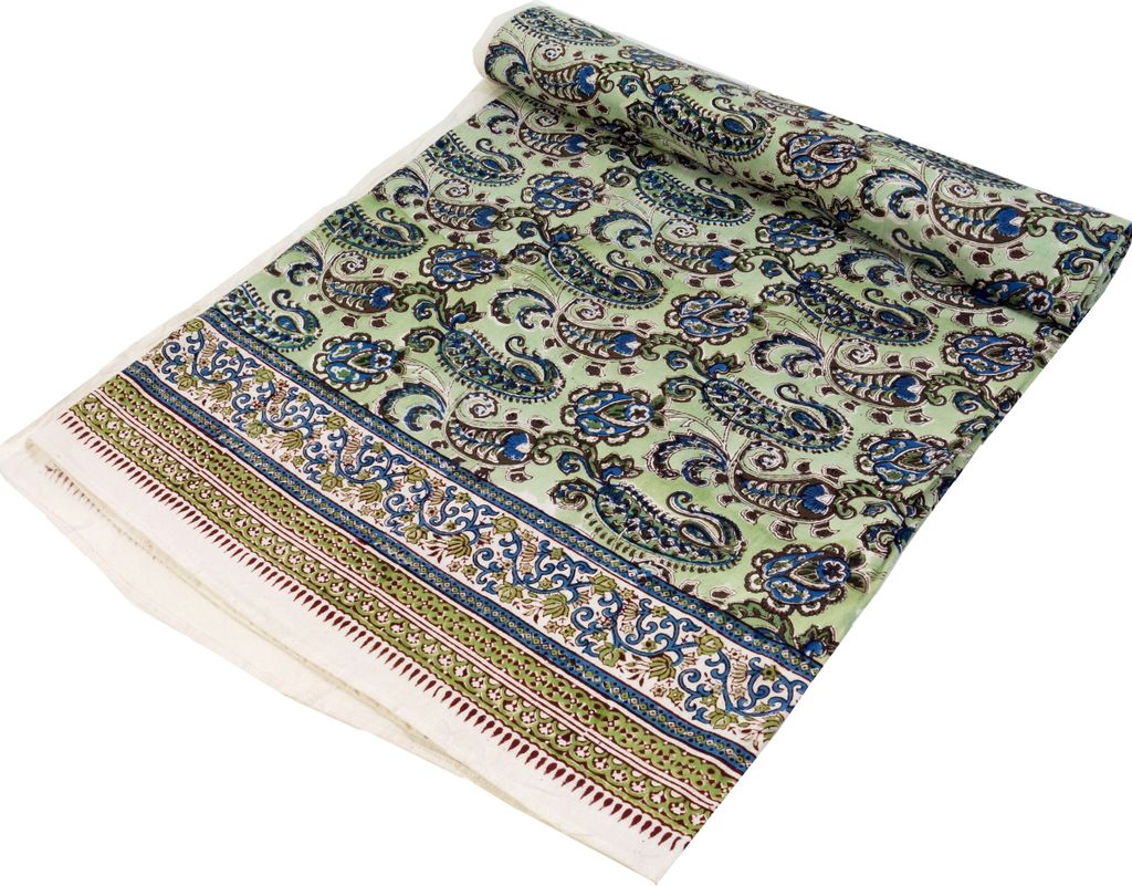 Blockdruck Tagesdecke, Bett & Sofaüberwurf, Handgearbeiteter Wandbehang, Wandtuch - Design 18, Blau, Baumwolle, Größe: Double 225*275 cm