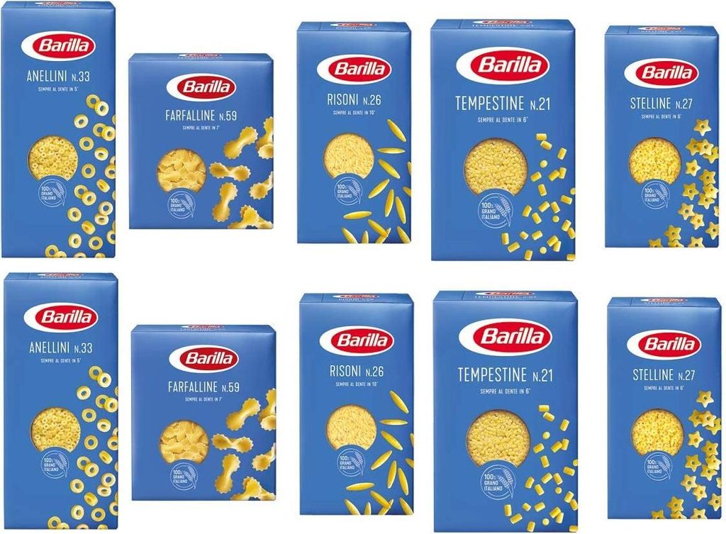 TESTPAKET Pasta Barilla italienisch (10 x 500g) 5 Arten von Nudeln kleine Nudeln (Risoni-Stelline-Farfalline-Anellini-Tempestine)