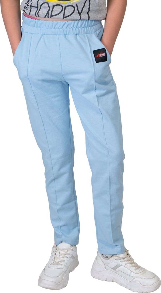 KMISSO Mädchen Stoff Freizeithose mit Nahtfalte vorne Hellblau 152