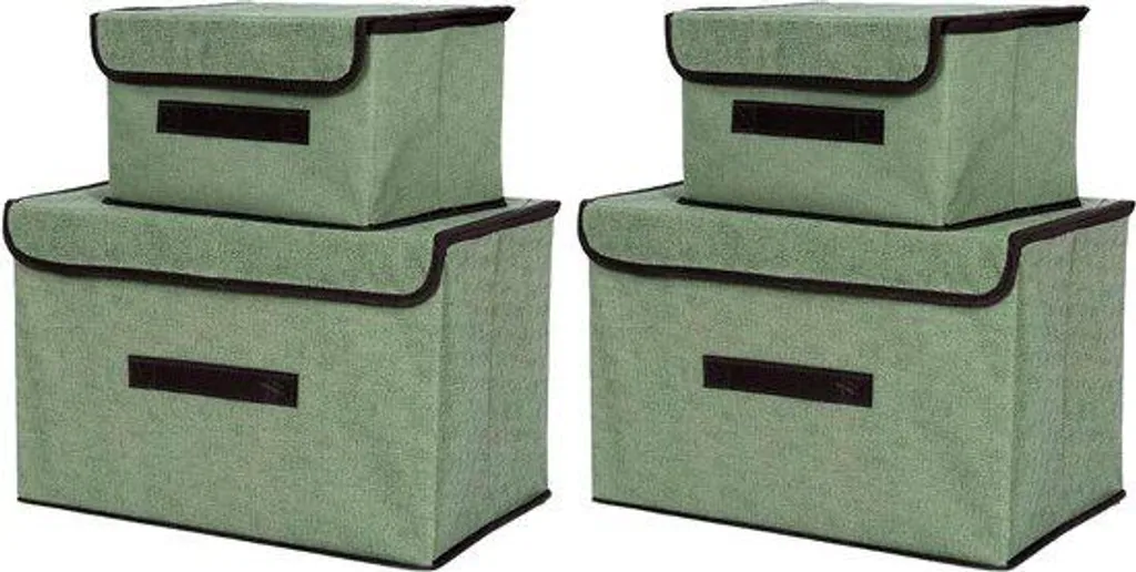 Fini le désordre : lot de 4 sacs de rangement tissu à rabat vert