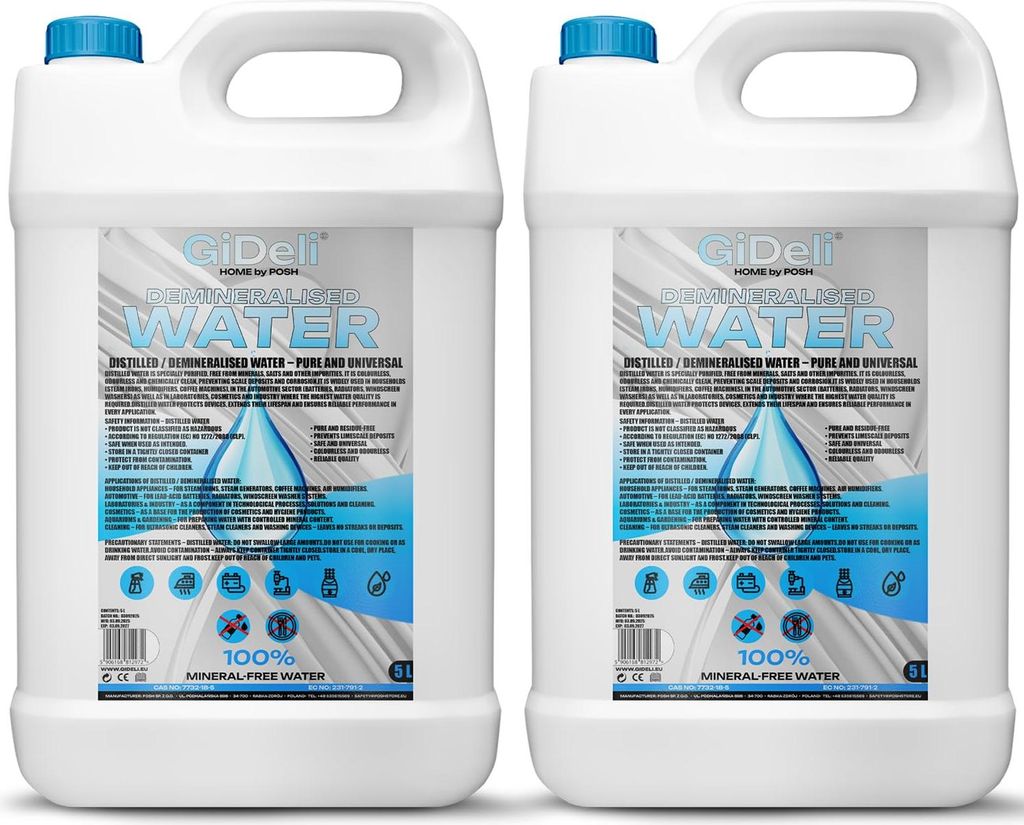 Demineralisiertes Destilliertes Wasser 10L Rein Bügeleisen KFZ Kalkfrei GiDeli
