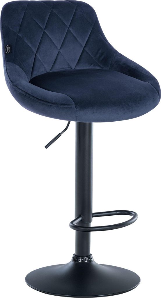 Barhocker FALON - Samt Blau 46x49x83 cm Schwarz | Barstuhl Mit Lehne Drehbar Tresenhocker Tresenstuhl Kneipenhocker Kneipenstuhl