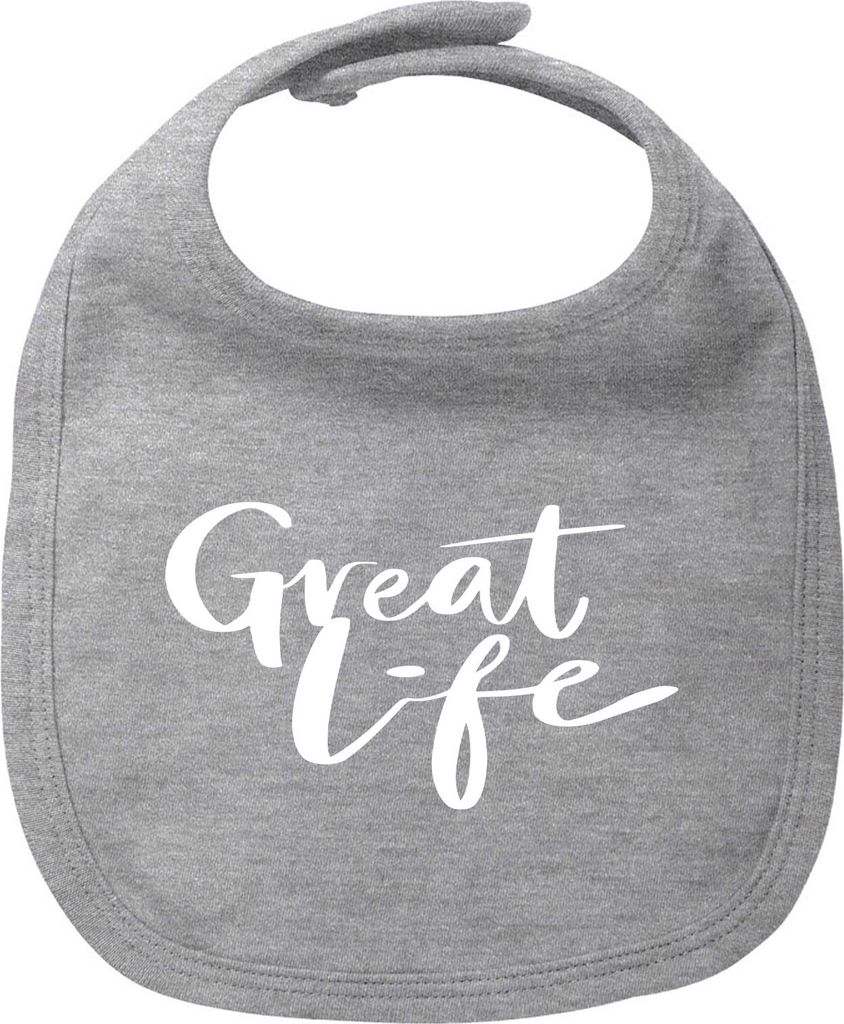 Huuraa Baby Lätzchen Great Life Schriftzug Heather Grey Klettverschluss Baumwolle Latz Geschenkidee