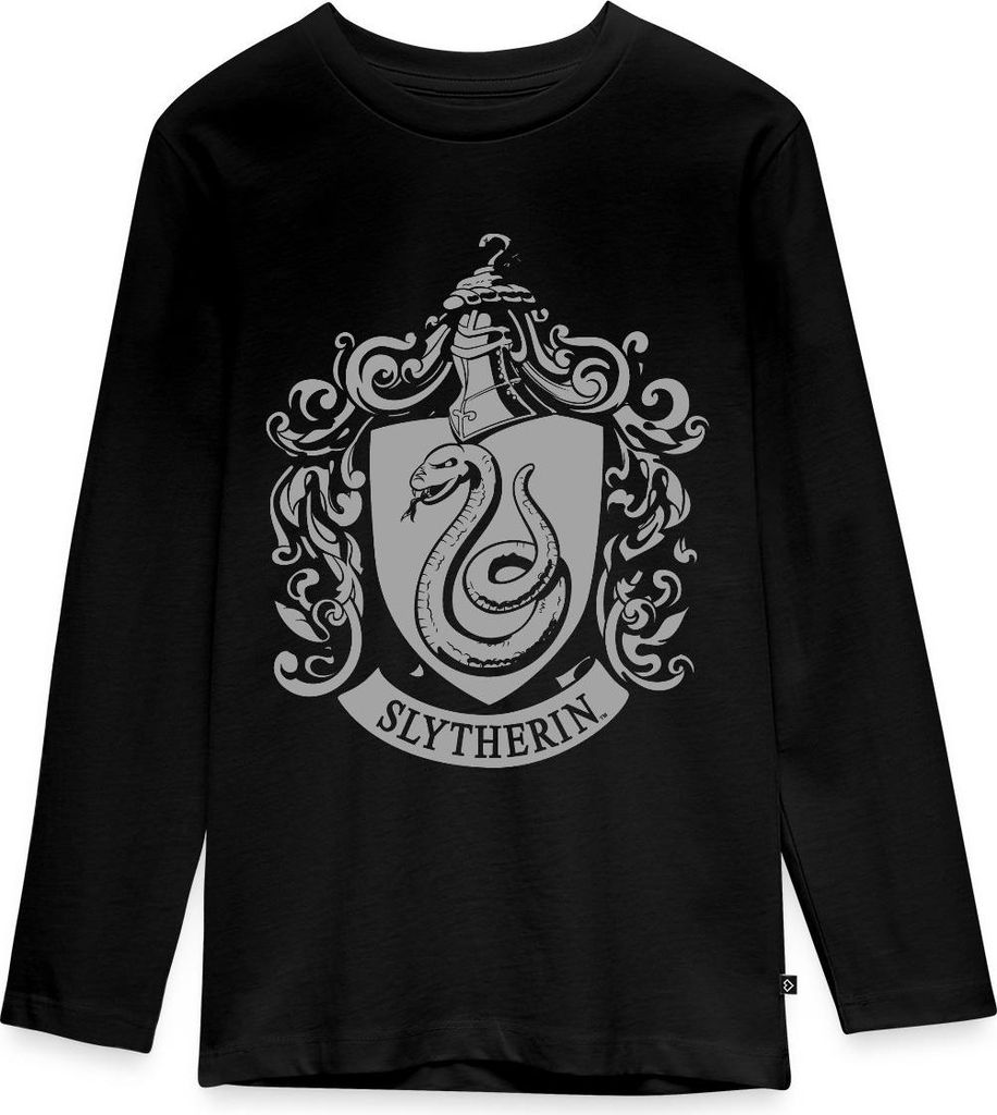 Spreadshirt Harry Potter Slytherin Banner Wappen Teenager Premium Langarmshirt, 158/164 (12 Jahre), Schwarz