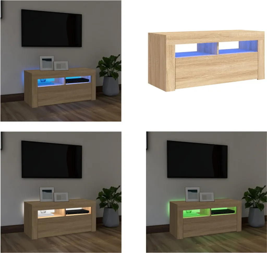 vidaXL Mobile TV con luci LED rovere Sonoma 90x35x40 cm - Mobile TV - Mobile TV - Mobile TV con LED - Mobili TV