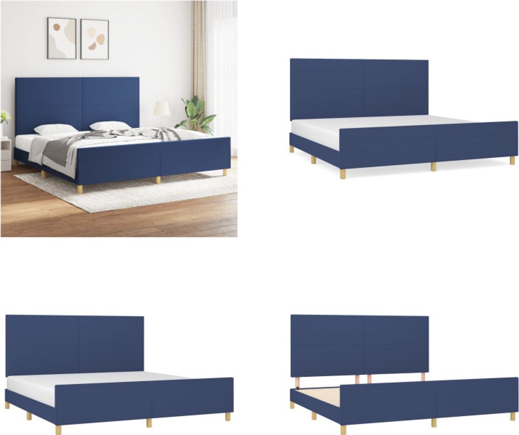 vidaXL Bettgestell mit Kopfteil Blau 200x200 cm Stoff - Bettgestell Mit Kopfteil - Bettgestelle Mit Kopfteile - Bettgestell - Bett Mit Kopfteil