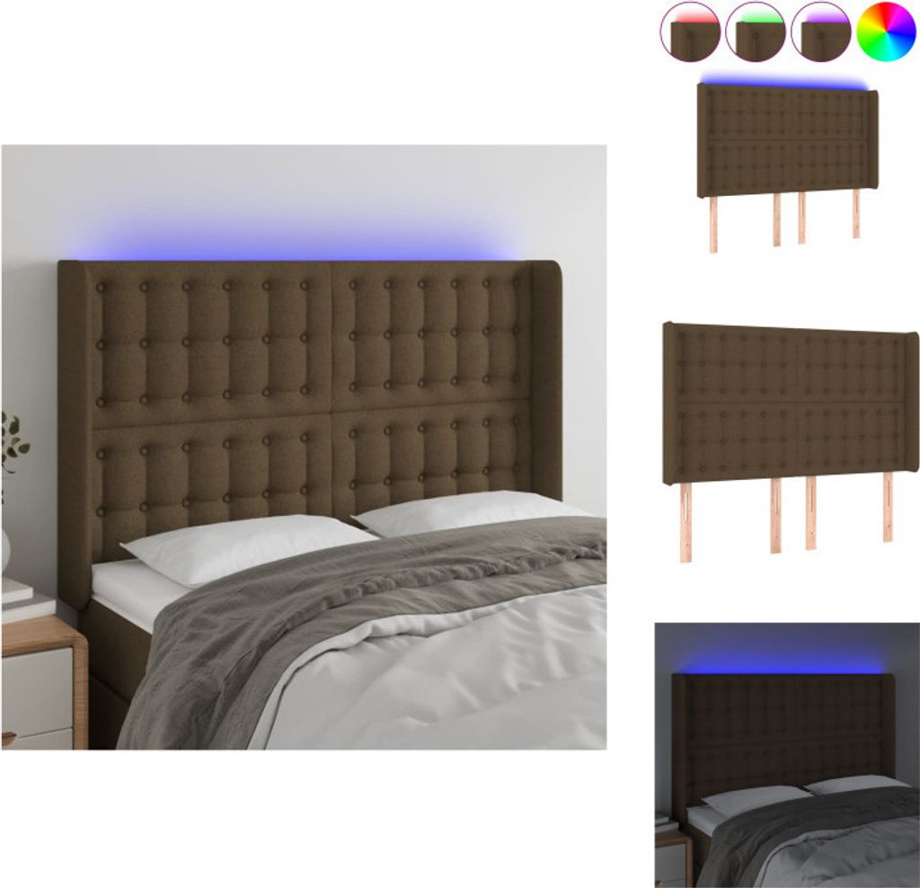 vidaXL LED Kopfteil Dunkelbraun 147x16x118/128 cm Stoff - Kopf- & Fußenden