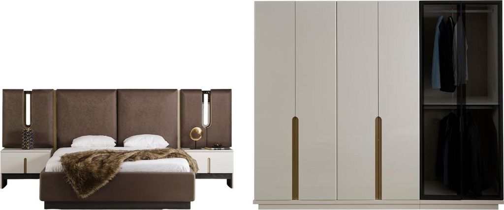 Schlafzimmer Set Pedro in Brown und Beige mit Goldoptik und Glasakzenten sorgt für ruhige Eleganz., Set:Typ-3