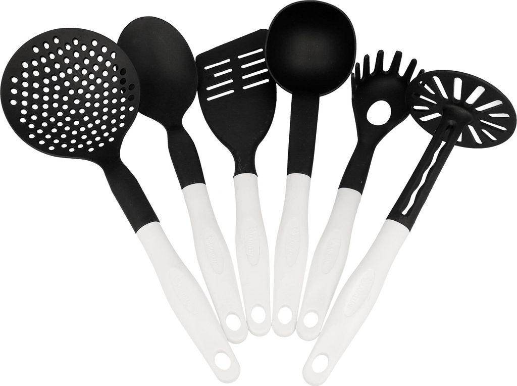 Küchenutensilien in Schwarz Weiß 6 tlg. aus Hitzebeständigem Kunststoff Spülmaschinengeeignet Küchenhelfer Kochbesteck Kochgeschirr Kochutensi...