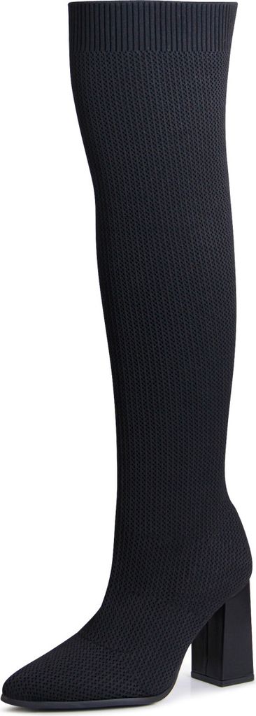 topschuhe24 2311 Damen Overknee Stiefel Strick Stulpen, Farbe:Schwarz, Größe:36 EU